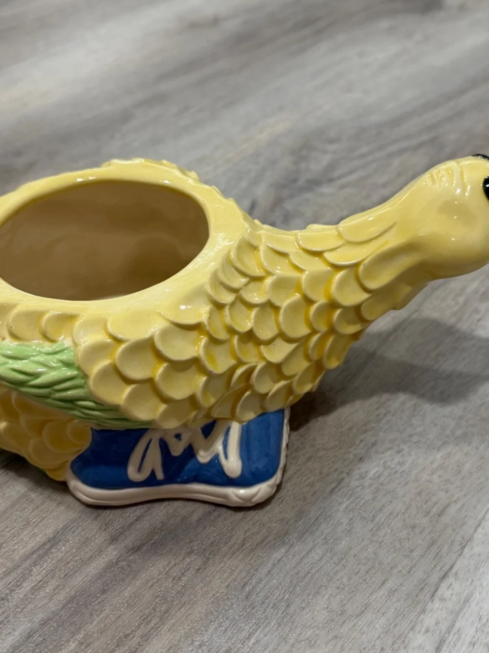 Vintage Ceramic Duck Planter Yellow Bird Vase Sneaker Base